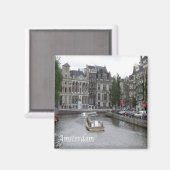 zNL025 AMSTERDAM, kanaal met boot, Fridge Magneet (Voorkant / Achterkant)