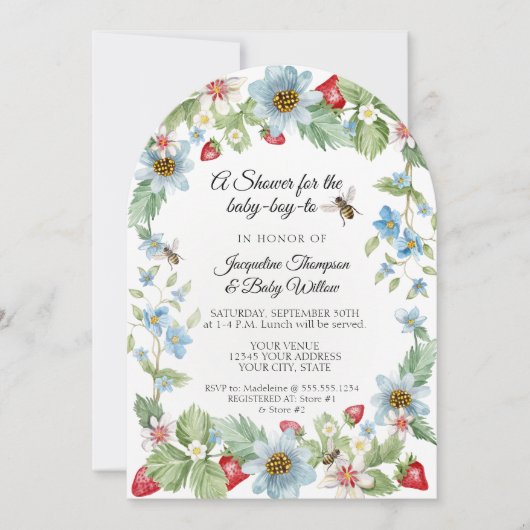 Zo Berry Sweet Baby Boy naar Bee Strawberry Shower Kaart (Voorkant)