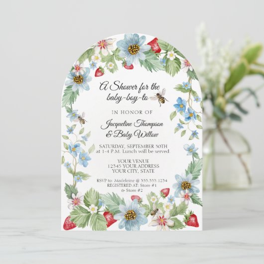 Zo Berry Sweet Baby Boy naar Bee Strawberry Shower Kaart (Staand voorkant)