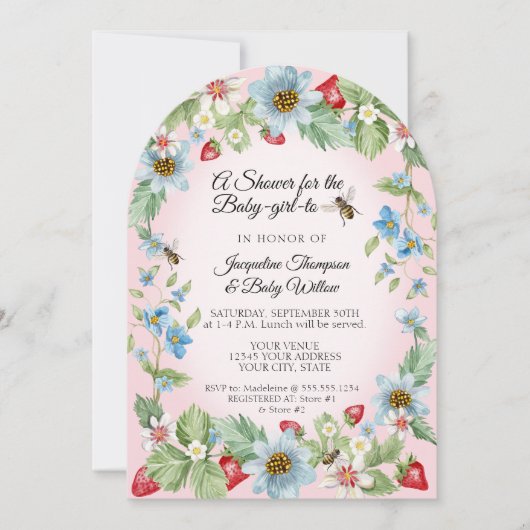 Zo Berry Sweet Pink Gingham Girl naar Bee Shower Kaart (Voorkant)