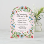 Zo Berry Sweet Pink Gingham Girl naar Bee Shower Kaart (Staand voorkant)