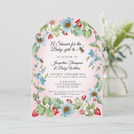 Zo Berry Sweet Pink Gingham Girl naar Bee Shower Kaart (Staand voorkant)