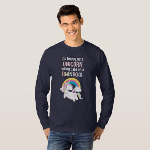 Zo blij als een eenhoorn taart op een regenboog t-shirt