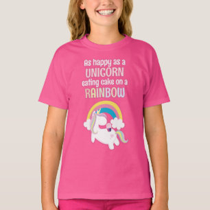 Zo blij als een eenhoorn taart op een regenboog t-shirt