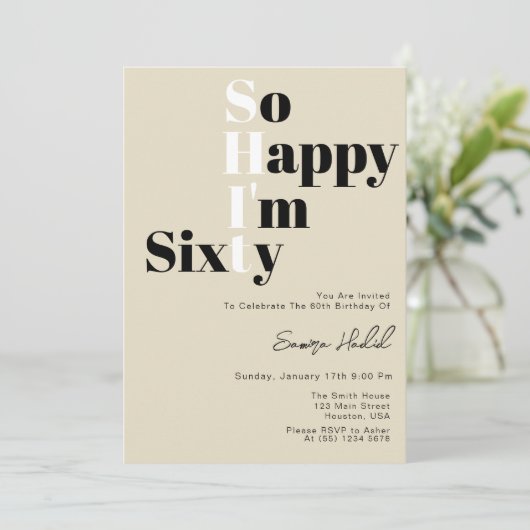 Zo blij dat ik 60 stoutmoedige Beige 60ste verjaar Kaart (Staand voorkant)
