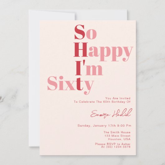 Zo blij dat ik 60 stoutmoedige roze 60ste verjaard kaart (Voorkant)