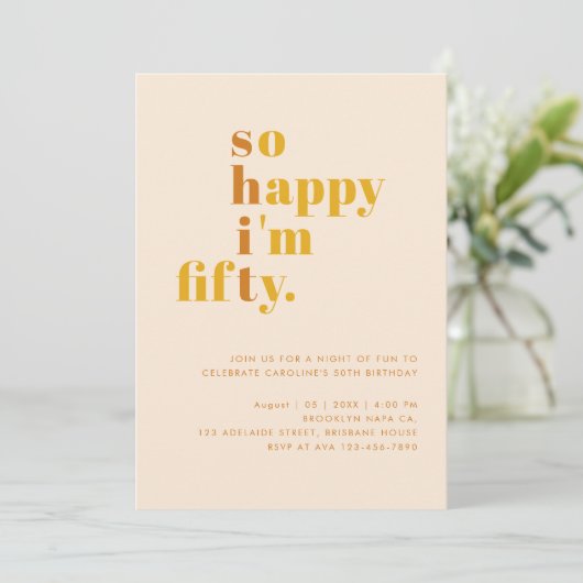 Zo blij dat ik vijftig ben |Oranje mosterd Kaart (Staand voorkant)