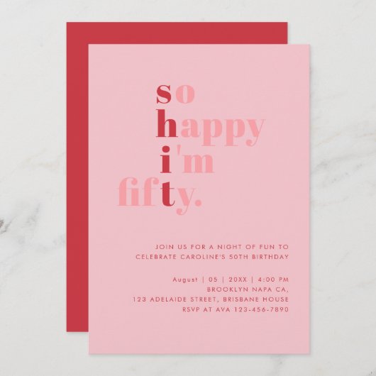 Zo blij dat ik vijftig ben | Roze Rood Moderne Ver Kaart (Voorkant / Achterkant)