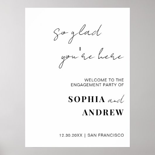 Zo blij dat je hier minimalistische bruiloft welko poster (Voorkant)