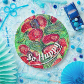 "Zo blij" Rode Bloemen Fantasy Papieren Bordje (Feest)