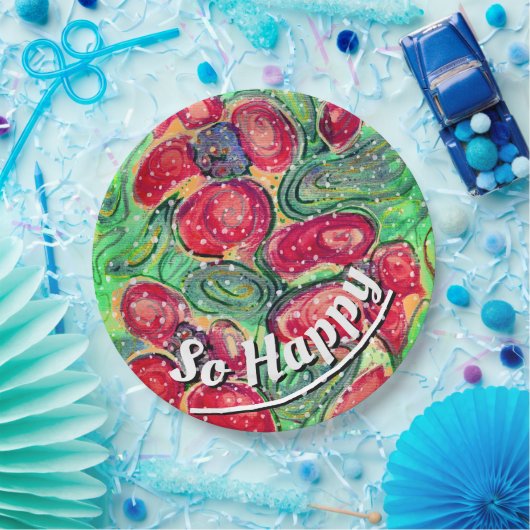 "Zo blij" Rode Bloemen Fantasy Papieren Bordje (Feest)