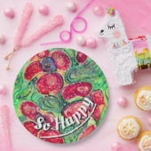 "Zo blij" Rode Bloemen Fantasy Papieren Bordje (Feest)