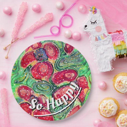 "Zo blij" Rode Bloemen Fantasy Papieren Bordje (Feest)