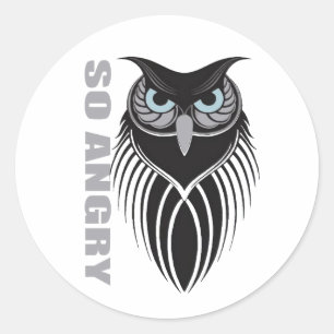 "ZO BOOS" Stamppende Uil Sticker Intensief Zwart