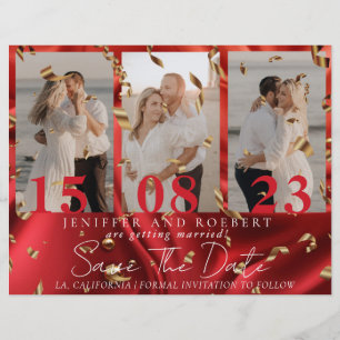 Zo Chic Rode Foto Collage Save the Date Kaart