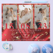Zo Chic Rode Foto Collage Save the Date Kaart (Enkel)