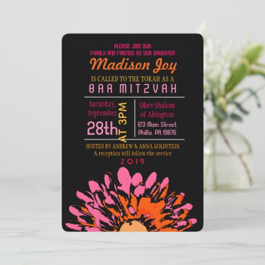 ZO DAG Bat Mitzvah Uitnodiging (Staand voorkant)