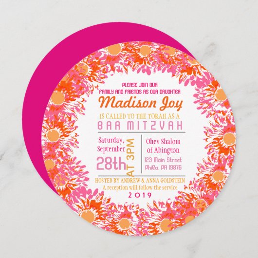 ZO DAG Bat Mitzvah Uitnodiging (Voorkant / Achterkant)