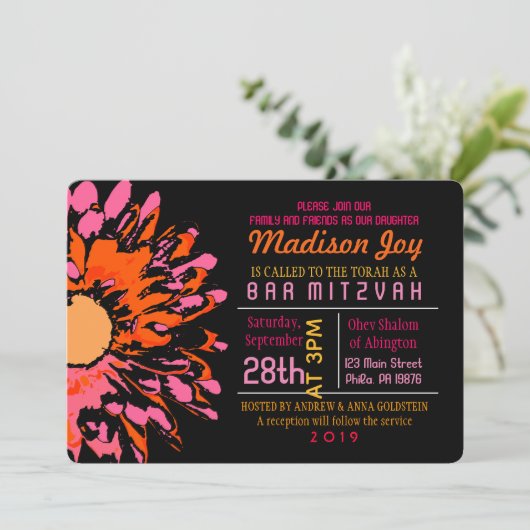 ZO DAG Bat Mitzvah Uitnodiging (Staand voorkant)