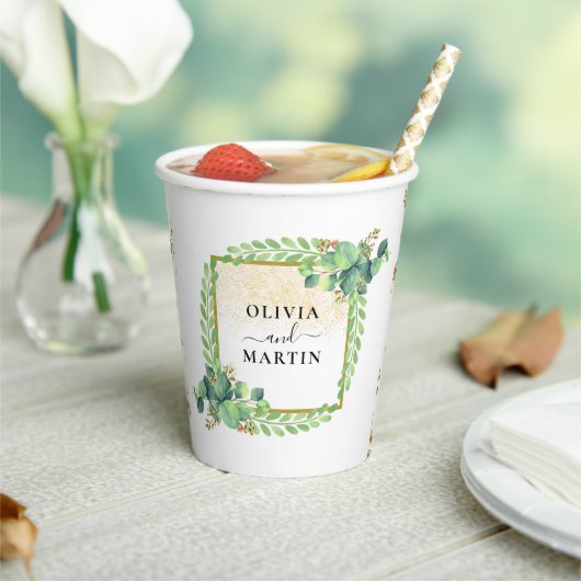 Zo Elegant Botanical Greenery Wedding Paper Cup Papieren Bekers (Insitu)