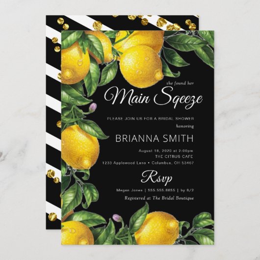 Zo Elegant Lemon Bridal Shower Invitation Kaart (Voorkant / Achterkant)