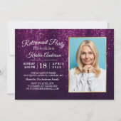 Zo Elegant Paars Glitter Gold Retirement Party Kaart (Voorkant)