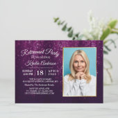 Zo Elegant Paars Glitter Gold Retirement Party Kaart (Staand voorkant)