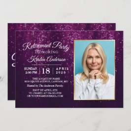 Zo Elegant Paars Glitter Gold Retirement Party Kaart