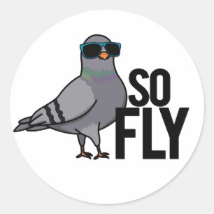 Zo Fly Funny Cool Pigeon Pun Ronde Sticker