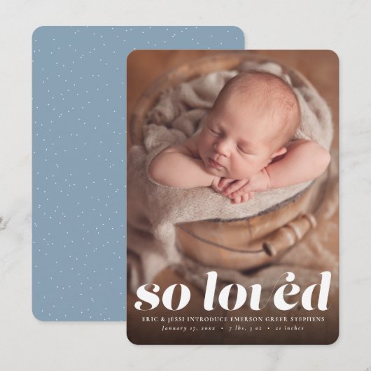 Zo geliefd blauwe fotogeboorte aankondiging (Voorkant / Achterkant)