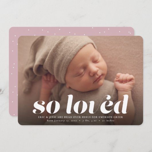 Zo geliefd Valentijnsdag foto roze geboorte Aankondiging (Voorkant / Achterkant)