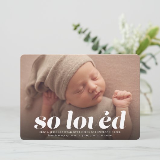 Zo geliefd Valentijnsdag foto roze geboorte Aankondiging (Staand voorkant)