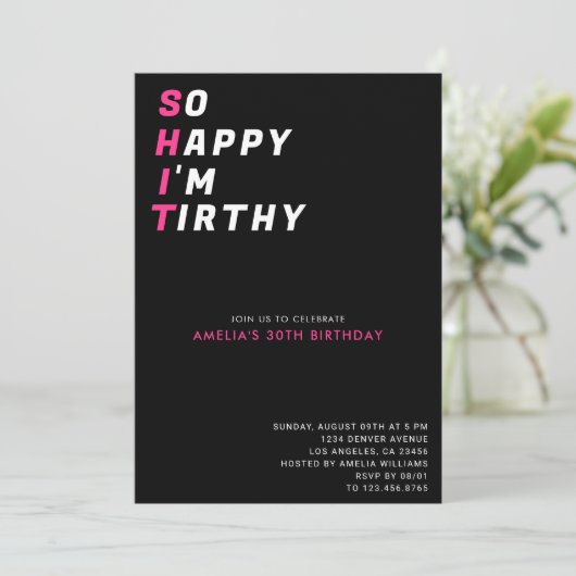 Zo gelukkig IM dertig grappig zwart roze 30e verja Kaart (Staand voorkant)