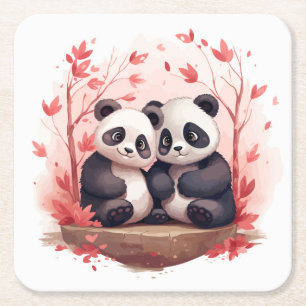 Zo gelukkig samen Panda paar Kartonnen Onderzetters