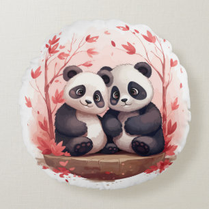 Zo gelukkig samen Panda paar Rond Kussen