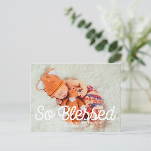 Zo gezegend - Thanksgiving familiefoto Feestdagenkaart (Staand voorkant)