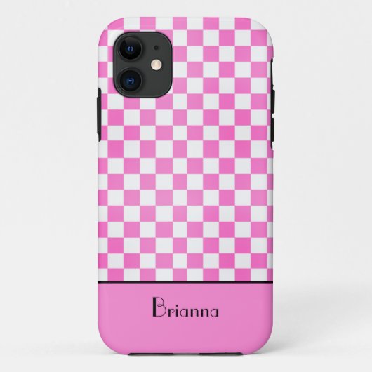 Zo Girly Pink Checkerboard gepersonaliseerd Case-Mate iPhone Case (Achterkant)