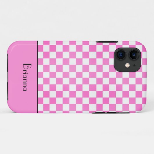 Zo Girly Pink Checkerboard gepersonaliseerd Case-Mate iPhone Case (Achterkant (horizontaal))