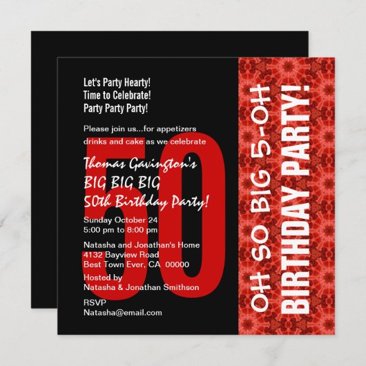 Zo groot 50th Birthday Black en Red Pattern Kaart (Voorkant / Achterkant)