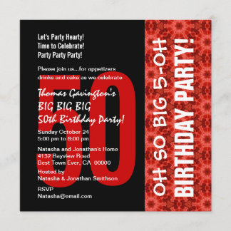 Zo groot 50th Birthday Black en Red Pattern Kaart