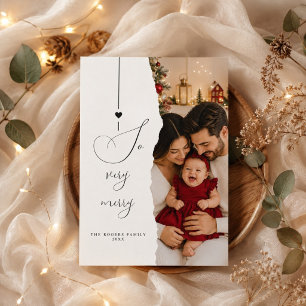 Zo Heel Merry Gescheurde Papier Familie Kerst Foto Feestdagenkaart
