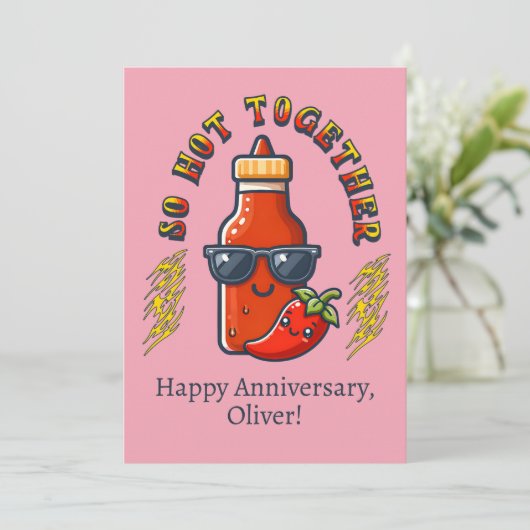 Zo heet samen hete saus pittig Jubileum Feestdagenkaart (Staand voorkant)