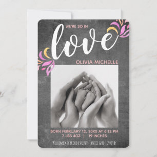 Zo in Love Chalkboard Photo Baby Girl Birth Aankondiging