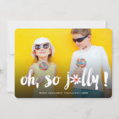 Zo Jolly. Pom Pom Brush Script Fun Moderne Photo Feestdagenkaart (Voorkant)