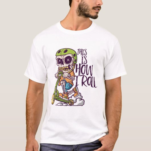 Zo kan ik funny scooter Ride Skeleton draaien T-shirt (Voorkant)