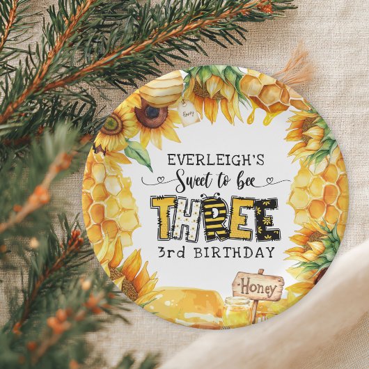 Zo lief om drie bloemen te zijn 3e verjaardag papieren bordje