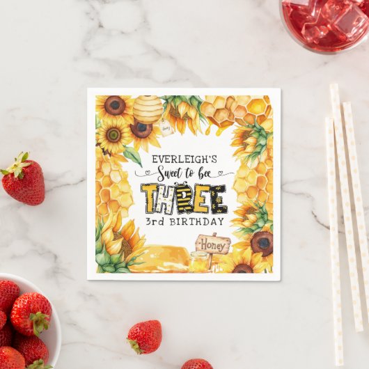 Zo lief om drie bloemen te zijn 3e verjaardag servet (Insitu)