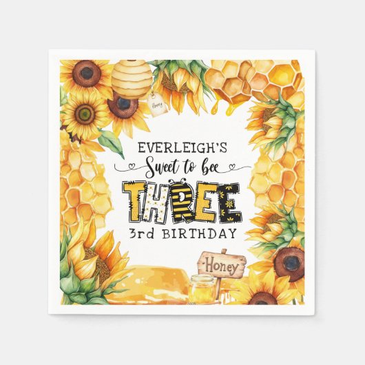 Zo lief om drie bloemen te zijn 3e verjaardag servet (Voorkant)