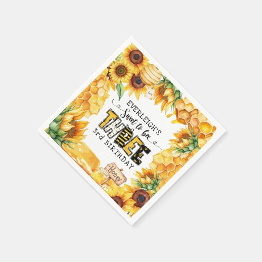 Zo lief om drie bloemen te zijn 3e verjaardag servet (Hoek)