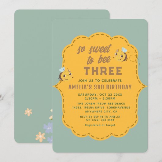 Zo lief om drie meisje verjaardagsfeestje te zijn kaart (Voorkant / Achterkant)